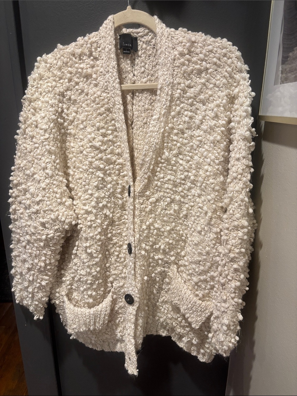 Lumiere Cream Bouclé Button-Front Cardigan